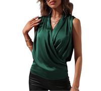 Blusentops Damen,Elegante, Lässige, Ärmellose Damenbluse Aus Seidensatin Mit Neckholder-Top, Trendiges Sommer-Wickelblusen-Outfit Mit Sexy V-Ausschnitt Und Raffungen, Ideal Für Büro, Party Und A