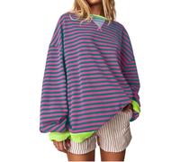 Blusentops Mit Rundhalsausschnitt Für Sommer Langärmeliges Shirt Damen Gestreift Y2K Stripes Pullover Tshirt
