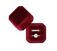 BLUTETE Quadratische achteckige Ringschatulle mit 2 Steckplätzen für Hochzeit, Verlobung, Ring-Set, Andenken-Box, Brautfoto, Geschenk-Box (rot)