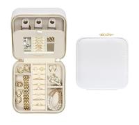 BLUTETE Reise-Schmuckschatulle aus Saffiano-Leder mit Spiegel, tragbar, mit Reißverschluss, mehrere Fächer, Schmuck-Organizer (weiß)