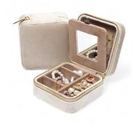 BLUTETE Reise-Schmuckschatulle, Samt, Reiseetui mit Spiegel, Ringe, Ohrringe, Halsketten, Aufbewahrungsbox (Champagner)