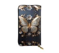 BLWSLC Lange Clutch, goldfarbene weiße Schmetterlinge, bedruckt, Reißverschluss, geeignet für Reisen, Arbeit und Bankette