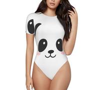 BLWSLC Panda Lovely Head Patterned Short Sleeve Jumpsuit - Suitable for Yoga, Fitness and Beach Vacations, Schwarz , L