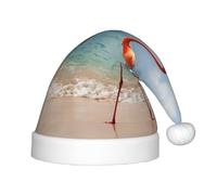 BLWSLC Rosa Flamingo Walking on The Beach Bedruckte Kinder Weihnachtsmütze Festliche Weihnachtsmütze Geeignet für Feiertagsfeiern und Winterkleidung im Freien