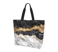 BLWSLC Schwarz Gold Marmor Muster Tote Schultertasche Reise Seesack für den täglichen Einkauf, Strand und Fitness, Schwarz-Weiß-Gold-Folienmarmor, Einheitsgröße