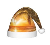 BLWSLC Tropischer Strand Palme Sonnenuntergang Gedruckt Kinder Weihnachtsmütze Festliche Weihnachtsmütze Geeignet für Urlaub Partys und Outdoor Winter Wear