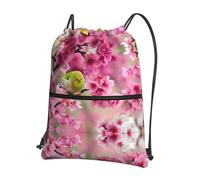 BLWSLC Turnbeutel mit Kordelzug, Motiv: Vogel im Pfirsichbaum, bedruckt mit Reißverschluss, empfohlen für Reisen