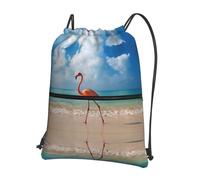 BLWSLC Turnbeutel mit Kordelzug, rosa Flamingo, "Walking on The Beach", bedruckt, mit Reißverschluss, empfohlen für Reisen
