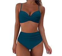 BMKKTOP Bikini-Set für Damen Streifen Print Criss Cross Bikini Damen Set schwarz mit Push up sportrock Bikinihose Zip up Surfer rückenfrei Baderock Badeanzug Damen Sport schwimmrock