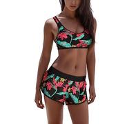 BMKKTOP Damen Zweiteiliger Badeanzug hinten gestreifte Kette Neckholder Bikini Damen Set Bauch Weg XXL Bikinihose badekleid Sportswear u-Back Retro sätze badeanzüge für Damen schwarz