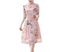 BMOZRM 2024 Mittlere Länge Traditionell Ao Dai Vietnamesische Tunika Für Frauen Täglich Cheongsam-Kleid Für Frauen Retro Chinesisches Kleid (Color : Pink, Size : S)