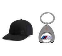 BMW Cap Schwarz Unisex - Original 6-Panel Basecap mit Ton-in-Ton Logo - Verstellbare Bio-Baumwoll Mütze mit Aluminium-Schieberegler - Offizielle Lifestyle Fanwear Kappe + Einkaufschip