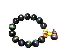 BNCXMO Feng Shui schwarzes Obsidian Armband natürliche Regenbogen Augen Obsidian Tiger Eye Kürbisarmband Glück Schmuck Amulett Talisman für Wohlstand Geld Viel Glück, 8mm