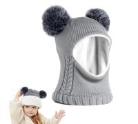 BNGXR Kinder Wintermütze, Schlupfmütze Baby, Warm Strickmütze mit Bommel, Schalmütze Kinder, Fleece Mütze, Fleecefutter Ohrenschützer Hut für Mädchen und Jungen, Grau