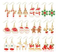 BOARDFEB Weihnachten Ohrringe Set - 12 Paar Weihnachtsmann, Schneemann, Schneeflocke Ohrstecker für Damen