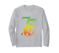Bob Marley Rasta 75th Anniversary Logo Langarmshirt, Unisex für Erwachsene, Grau Meliert, L
