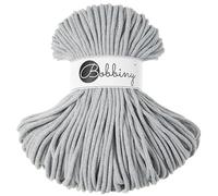 Bobbiny Geflochtene Makramee-Schnur, 5 mm, 100 % recycelte Baumwolle, Hellgrau, 50 m