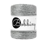 Bobbiny Makramee-Seil, 3 mm, 3-lagig, metallisch, 50 m, silberfarben