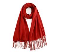 Bobelle Wear Winterschal Damen, Warme Schal Baumwolle, Weicher Kuscheliger Langschal mit Fransen/Quasten, Große Einfarbig Deckenschal, 196 x 69 cm (Rot)