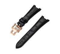 BoBoHome Flexibles Echtes Leder-Armband Verstellbares Metall-Trennverschluss-Armband Reparaturaccessoires für PATEK PHILIPPE Nautilus 5711/5712/5980-Schwarz + Roségold