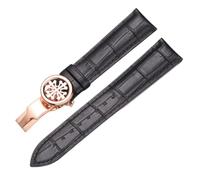 BoBoHome Weiches Echtes Leder-Armband Verstellbares Metallklappverschluss-Armband Reparaturaccessoires für PATEK Philippe-Schwarz + Roségold 20mm