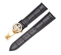 BoBoHome Weiches Echtes Leder-Armband Verstellbares Metallklappverschluss-Armband Reparaturaccessoires für PATEK Philippe-Schwarz + Gold 22mm
