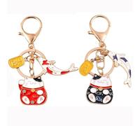 BOBOZHONG 2 Stück Glückliche Katze Schlüsselbund,Reichtum Feng Shui Schlüsselanhänger Katze Glücksbringer Anhänger,Schlüsselring,für Geldbörsen,Schlüsselanhänger,Geschenke