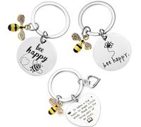 BOBOZHONG Schlüsselanhänger,3 Stück Lehrer Geschenk Schlüsselanhänger,Abschiedsgeschenk Geschenk,Biene Schlüsselhalter,Biene Happy Keychain,für Geburtstag Abschlussfeier Weihnachten Erzieherin