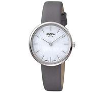 Boccia Damen Analog Quarz Uhr mit Leder Armband 3279-07, Grau/Silber, One Size