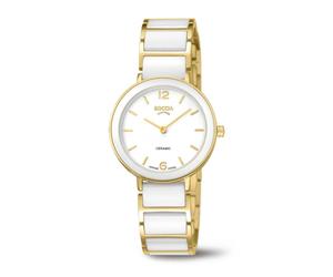 Boccia Damen Armbanduhr 3311-03 Titan gelbgold IP Ceramic weiß
