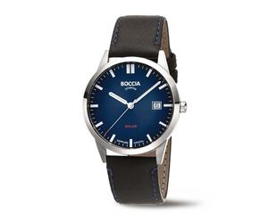 Boccia Titanium 3673-01 Herrenuhr Solar Saphirglas Dunkelblau Lederband Ø39mm