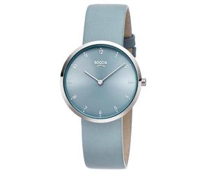 Boccia Titanium Damenuhr 3309-14 Titan 36 mm mit blauem Zifferblatt, Quarz Armbanduhr mit Lederarmband blau, ultraflach ca 7 mm, wasserdicht 3 bar, leicht und antiallergisch