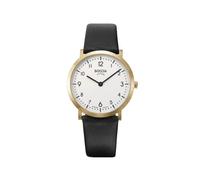 Boccia Titanium Damenuhr 3335-02 Titan gelbgoldplattiert 34 mm mit Saphirglas, Quarz Armbanduhr mit Lederarmband schwarz, ultraflach 6,2 mm, wasserdicht 5 bar, Miyota Uhrwerk