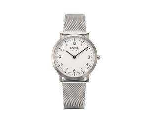 Boccia Titanium Damenuhr 3335-03 Titan 34 mm mit Saphirglas, Quarz Armbanduhr mit Milanaise Edelstahlband Silber, ultraflach 6,2 mm, wasserdicht 5 bar, Miyota Uhrwerk