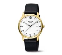 Boccia Titanium Herrenuhr 3620-08 Titan gelbgoldfarben 39 mm mit weißem Zifferblatt, Quarz Armbanduhr mit Lederarmband schwarz, Datum, wasserdicht 5 bar, klassisch elegant