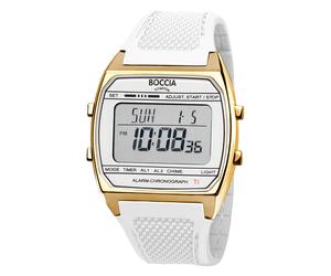 Boccia Uhr in Unisexgröße Digital Titan Weiß/Goldfarben 3738-04