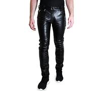 Bockle® 1991 Gay-Zip Leder Jeans Tube Röhre Skinny Slim Fit Herren Lederhose mit durchgehendem Reißverschluss Zip Lederjeans Herren Echtleder, Size: 32W / 34L
