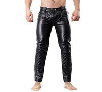 Bockle® 5 Gay-Zip gesteppt Leder Jeans Lederhose mit durchgehendem Reißverschluss Zip, Size: 33W / 34L