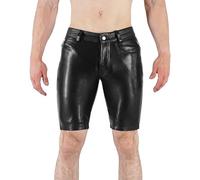 Bockle® Faux Leather Pants Button Tap Leder Shorts Pants Kurze Lederhose, Size: 42W / 34L