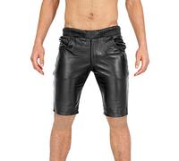 Bockle® Joggers Shorts Black Schwarze Lamm Leder Shorts für Herren Lederhose Herren, Size: XXXL