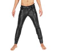 Bockle® Tube Aniline Zip Leder Jeans Lederhose Herren Tube Röhre Skinny Slim Fit Herren, Size: W32/L34