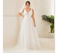 Bodenlanges Hochzeitskleid mit Perlenstickerei, Pailletten Taille und ärmellosem Mesh, Weiß, elegantes Brautkleid, elegant für die Braut