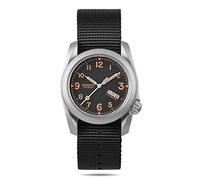 BODERRY Herren-Armbanduhr, Titan, automatische Felduhr, 40 mm, Militäruhr, Tag, japanisches mechanisches Uhrwerk und verschraubte Krone - Voyager, Orange/Abendrot im Zickzackmuster (Sunset Chevron)