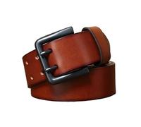 BODOBTF 4,3 cm dicker Echtleder-Gürtel für Herren, Doppeldornschnalle, Cowboy-Jeans-Riemen, rotbraun, 125 cm