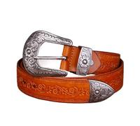 BODOBTF Gürtel im Court-Stil, geprägt, Western-Cowboy-Gürtel, Stahlschnalle, echtes Leder, Punk-Jeans-Gürtel für Herren, gelb, 110 cm