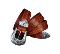 BODOBTF Gürtel im Court-Stil, geprägt, Western-Cowboy-Gürtel, Stahlschnalle, echtes Leder, Punk-Jeans-Gürtel für Herren, hellbraun, 100 cm