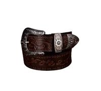 BODOBTF Herren-Gürtel aus echtem Leder mit Stahlschnalle, geprägt, Western-Cowboy-Schnalle, Punk-Stil, Kaffeebraun, 120 cm