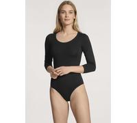 Body CALIDA "Natural Comfort", Damen, Gr. S (40/42), N-Gr, schwarz, Single Jersey, Obermaterial: 92% Baumwolle, 8% Elasthan, unifarben, normal, Rundhals, gerader Abschluss, Bodys Body, 3/4-Arm, elasti