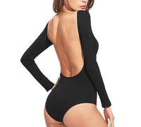 Body Damen Langarm Bodys Für Damen Lange Ärmel Elegant Rundhals Einteilig Tanktops Frauen mit Tanga Bodysuit Women(Schwarz S)