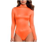 Body Damen Langarm Rollkragen Bodysuit Fleece Langarmbody Long Sleeve Thermo Bodies Elegant Bodysuit Stehkragen Oberteil Bluse Langarmbody Langarmshirt Overalls Hemd Body Tops (a-Orange, S)